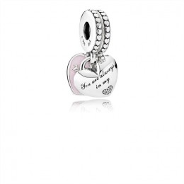 Pandora Mother & Daughter Hearts Dangle Charm-Soft Pink Enamel & Clear Jewelry