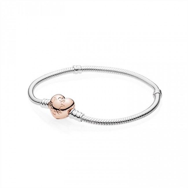 Pandora Sterling Silver Bracelet w Rose Heart Clasp 580719 Jewelry
