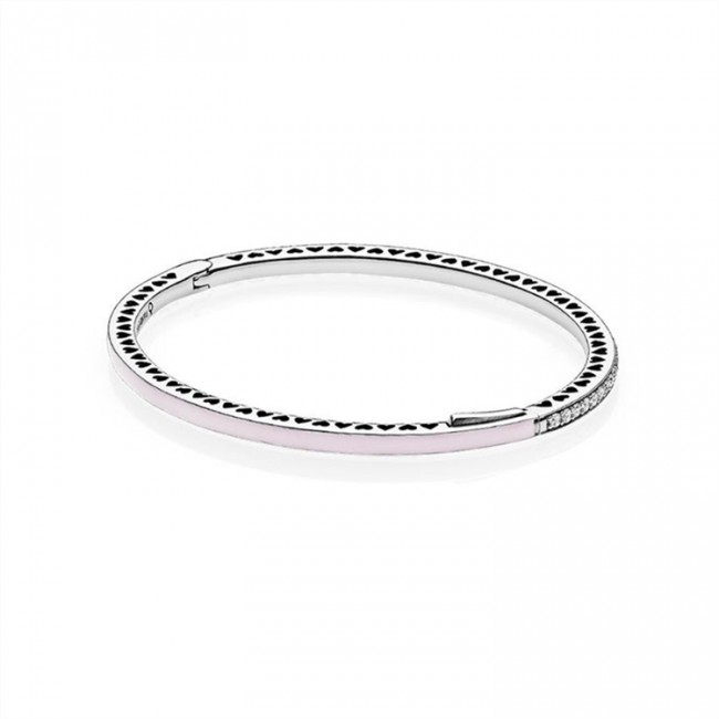 Radiant Hearts of Pandora Bangle Bracelet-Light Pink Enamel & Clear Jewelry