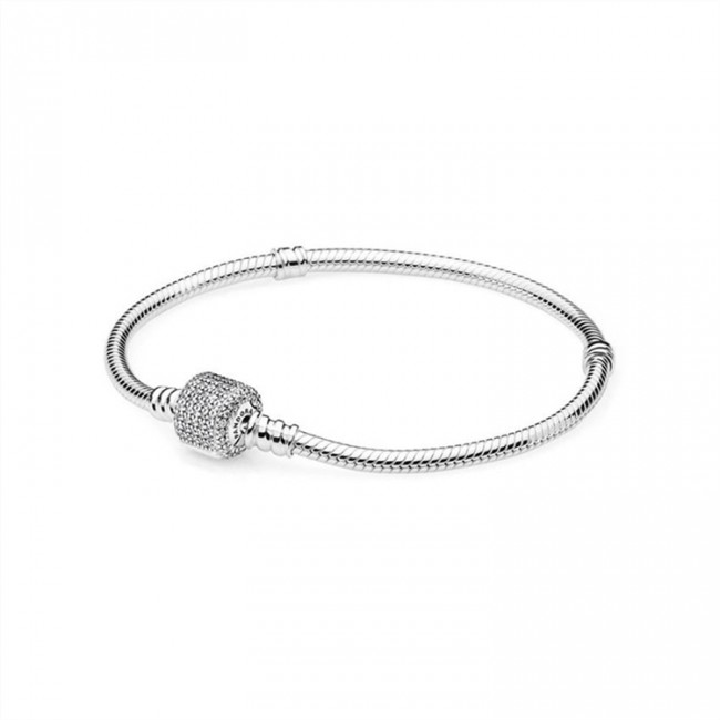Pandora Sterling Silver Bracelet w Signature Clasp-Clear Jewelry 590723CZ