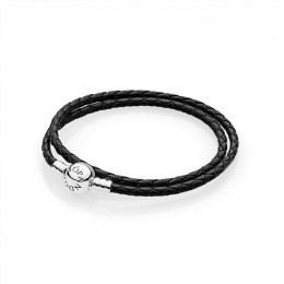 Pandora Moments Single Woven Leather Bracelet-Black 590745CBK-D Jewelry