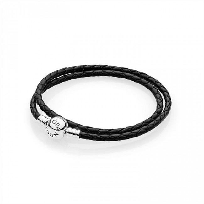 Pandora Moments Single Woven Leather Bracelet-Black 590745CBK-D Jewelry