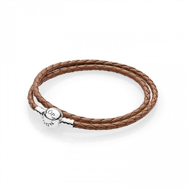 Pandora Brown Braided Double-Leather Charm Bracelet 590745CBN Jewelry
