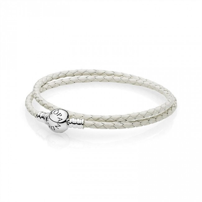 Pandora Ivory White Braided Double-Leather Charm Bracelet 590745CIW-D Jewelry