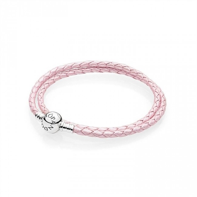Pandora Pink Braided Double-Leather Charm Bracelet 590705CMP-D Jewelry