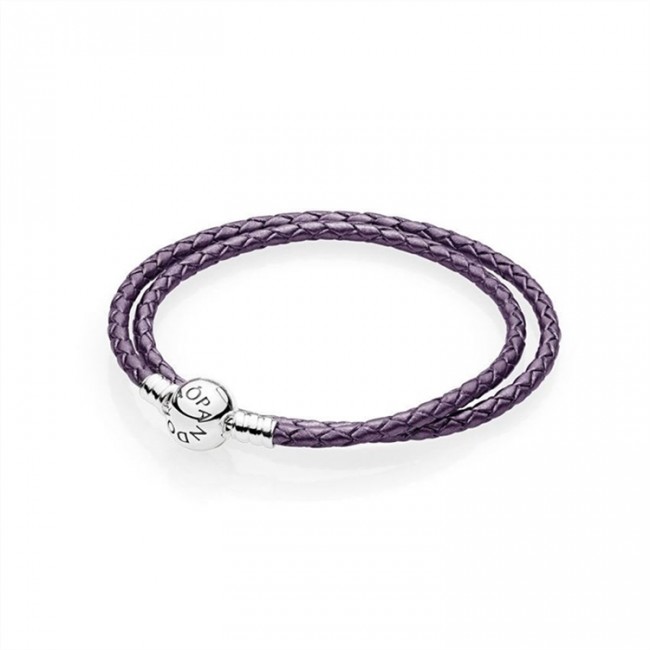 Pandora Purple Braided Double-Leather Charm Bracelet 590745CPE-D Jewelry