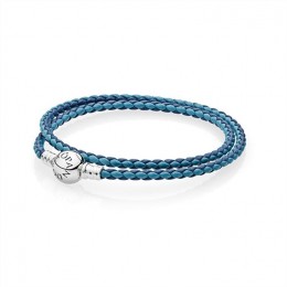 Pandora Mixed Blue Woven Double-Leather Charm Bracelet 590747CBMX-D Jewelry