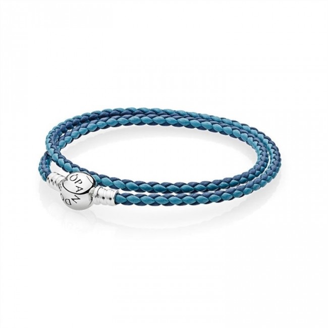 Pandora Mixed Blue Woven Double-Leather Charm Bracelet 590747CBMX-D Jewelry