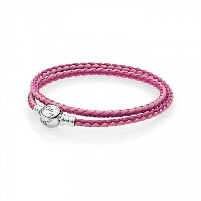 Pandora Mixed Pink Woven Double-Leather Charm Bracelet 590747CPMX-D