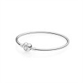 Pandora Moments Silver Bangle-Logo Heart Clasp 596268 Jewelry
