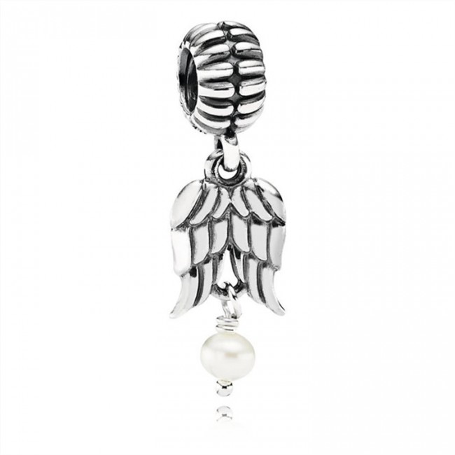 Pandora Angel Wings Silver & Pearl Hanging Charm-790975P Jewelry