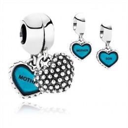 Pandora Piece Of My Heart-Son-Two-Part Dangle Charm-Turquoise Enamel Jewelry