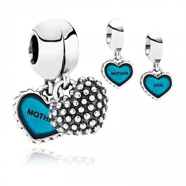 Pandora Piece Of My Heart-Son-Two-Part Dangle Charm-Turquoise Enamel Jewelry