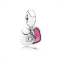 Pandora You & Me-Two-Part Dangle Charm-Clear Jewelry & Fuchsia Enamel 791244CZ