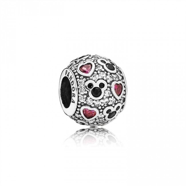 Pandora Disney-Sparkling Mickey & Hearts Charm-Clear Jewelry 791457CZ