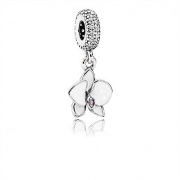 Pandora Orchid Dangle Charm-White Enamel-Clear & Orchid Jewelry 791554EN12