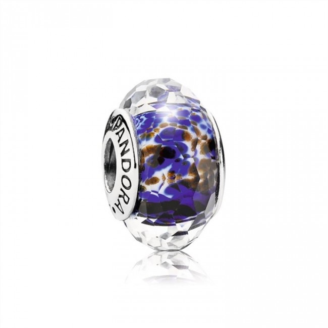 Pandora Abstract faceted fritt silver charm with blue-white and brown