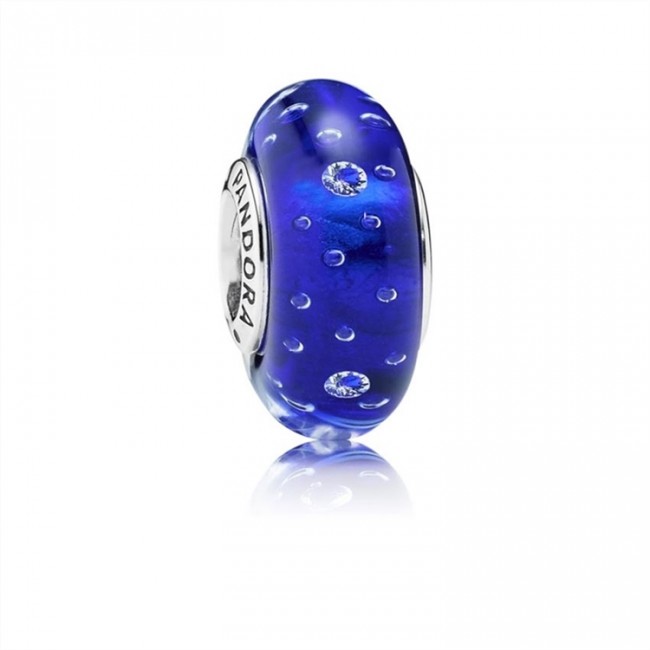 Pandora Dark Blue Effervescence Charm-Murano Glass & Clear Jewelry 791630CZ