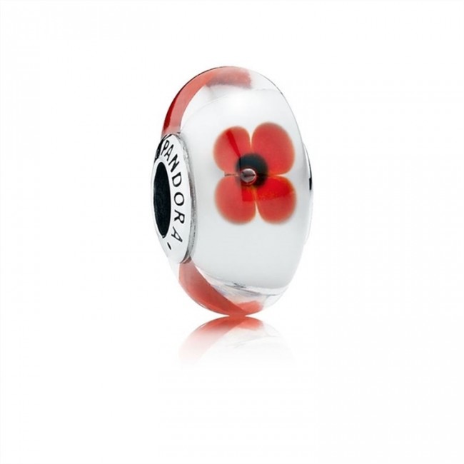 Pandora Red and White Flowers Murano Charm 791636 Jewelry