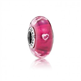 Pandora Cerise Heart Charm-Murano Glass & Clear Jewelry 791664PCZ