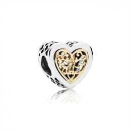 Pandora Heart silver charm with 14k pattern 791740 Jewelry