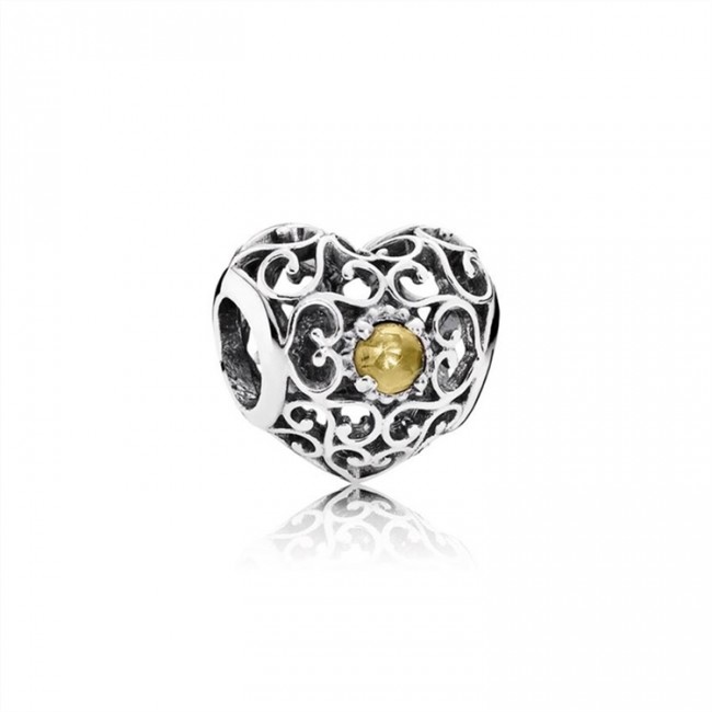 Pandora November Signature Heart Charm-Citrine 791784CI Jewelry