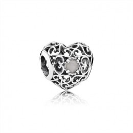 Pandora June Signature Heart Charm-Grey Moonstone 791784MSG Jewelry