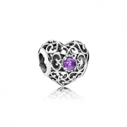 Pandora February Signature Heart Charm-Synthetic Amethyst 791784SAM Jewelry