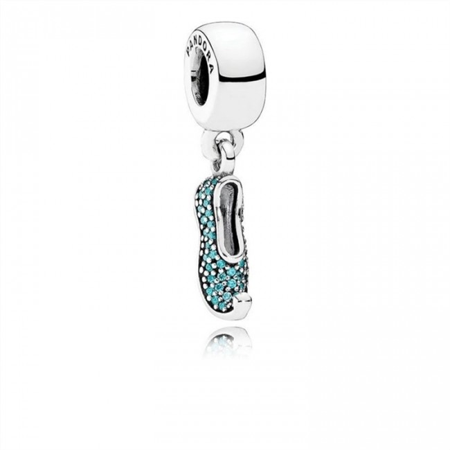 Pandora Disney-Jasmines Sparkling Slipper Dangle Charm-Teal Jewelry 791790MCZ