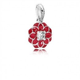 Pandora Oriental Bloom Dangle Charm-Red Enamel & Clear Jewelry 791829CZ