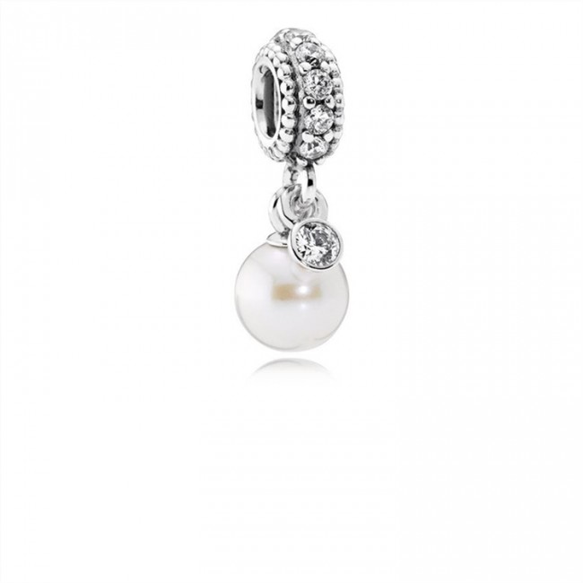 Pandora Luminous Elegance Dangle Charm-White Pearl & Clear Jewelry 791871P