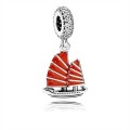 Pandora Chinese Junk Ship Dangle Charm-Red Enamel & Clear Jewelry