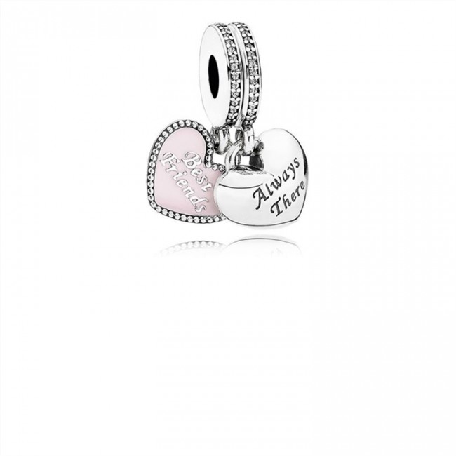 Pandora Best Friends Dangle Charm-Soft Pink Enamel & Clear Jewelry 791950CZ