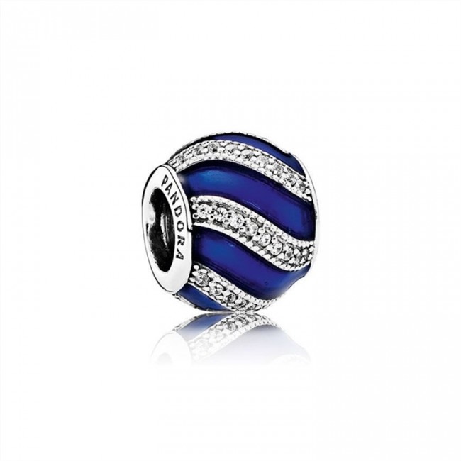 Pandora Adornment Charm-Transparent Royal-Blue Enamel & Clear Jewelry