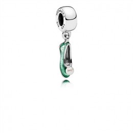 Pandora Disney-Charm-White Cultured Pearl & Glittering Green Enamel Jewelry