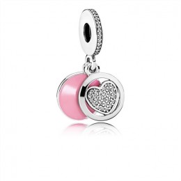 Pandora Devoted Heart Dangle Charm-Pink Enamel & Clear Jewelry 792149EN24