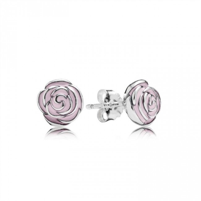 Pandora Pink Rose Garden Silver Stud Earrings-PANDORA 290554EN40