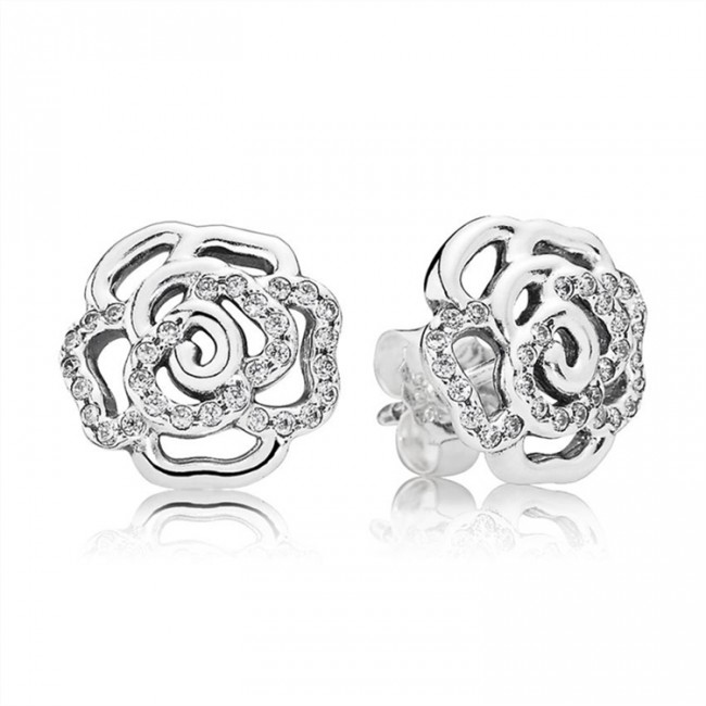 Pandora Shimmering Rose Stud Earrings-Clear Jewelry 290575CZ