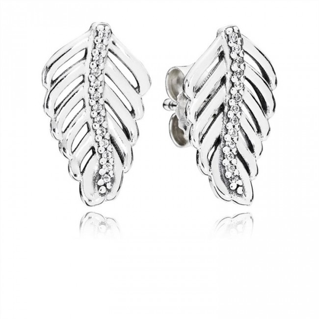 Pandora Shimmering Feathers Stud Earrings-Clear Jewelry 290582CZ