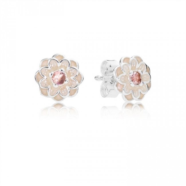 Pandora Blooming Dahlia Stud Earrings-Cream Enamel & Blush Pink Crystals