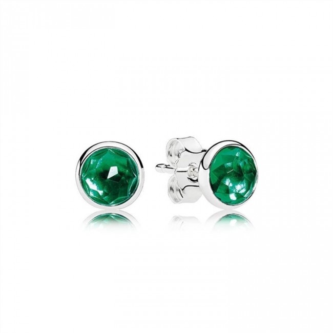 Pandora May Droplets Stud Earrings-Royal-Green Crystal 290738NRG