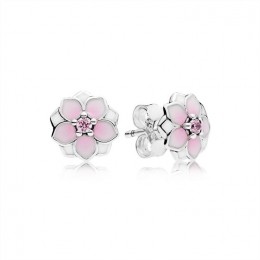 Pandora Magnolia Bloom Stud Earrings-Pale Cerise Enamel & Pink Jewelry 290739PCZ