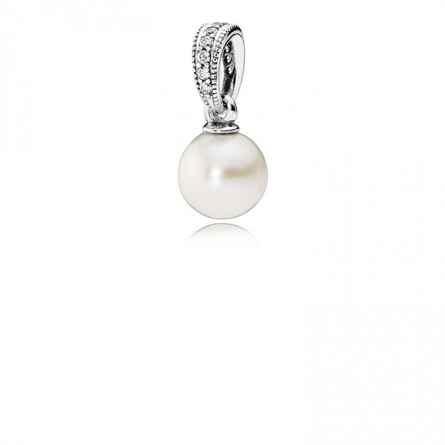 Pandora Elegant Beauty Pendant-White Pearl & Clear Jewelry 390393P
