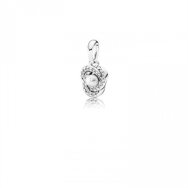 Pandora Luminous Love Knot Pendant-White Crystal Pearl & Clear Jewelry