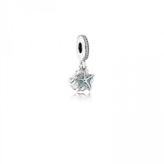 Pandora Tropical Starfish & Sea Shell Dangle Charm-Frosty Mint & Clear Jewelry