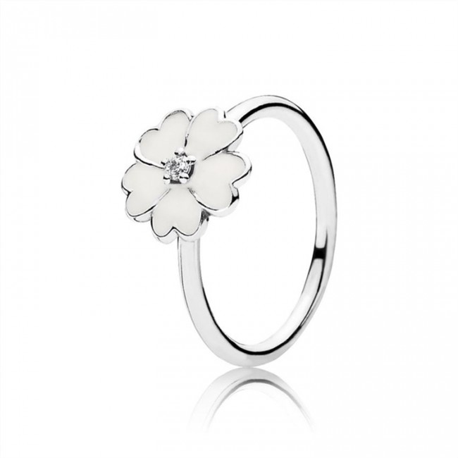 Pandora Primrose Stackable Ring-White Enamel 190931en12 Jewelry