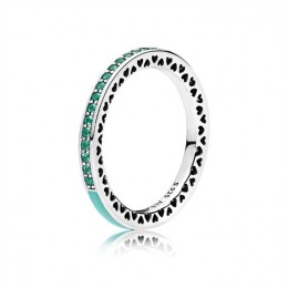 Radiant Hearts of Pandora Ring-Bright Mint Enamel & Royal Green Crystals Jewelry