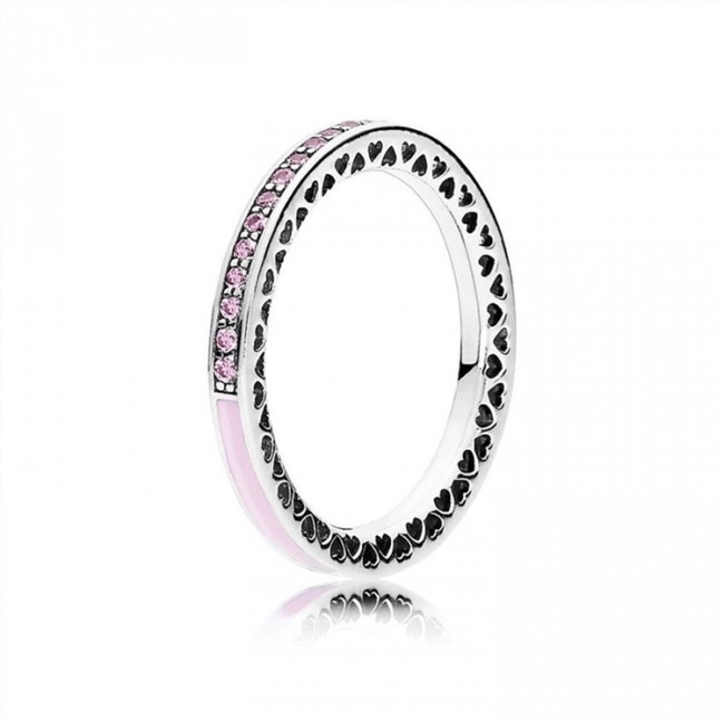 Radiant Hearts of Pandora Ring-Light Pink Enamel & Clear Jewelry