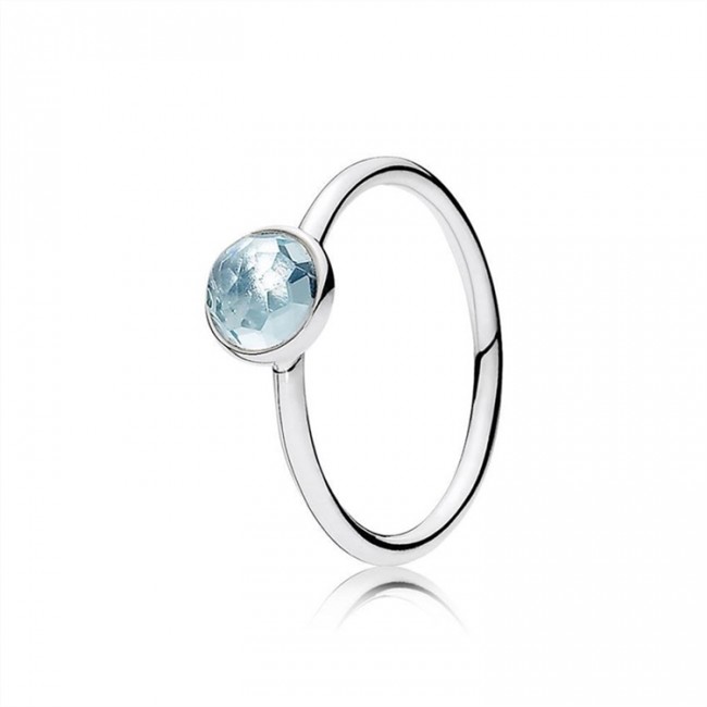 Pandora March Droplet Ring-Aqua Blue Crystal 191012NAB Jewelry