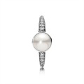 Pandora Elegant Beauty Ring-White Pearl & Clear Jewelry 191018P